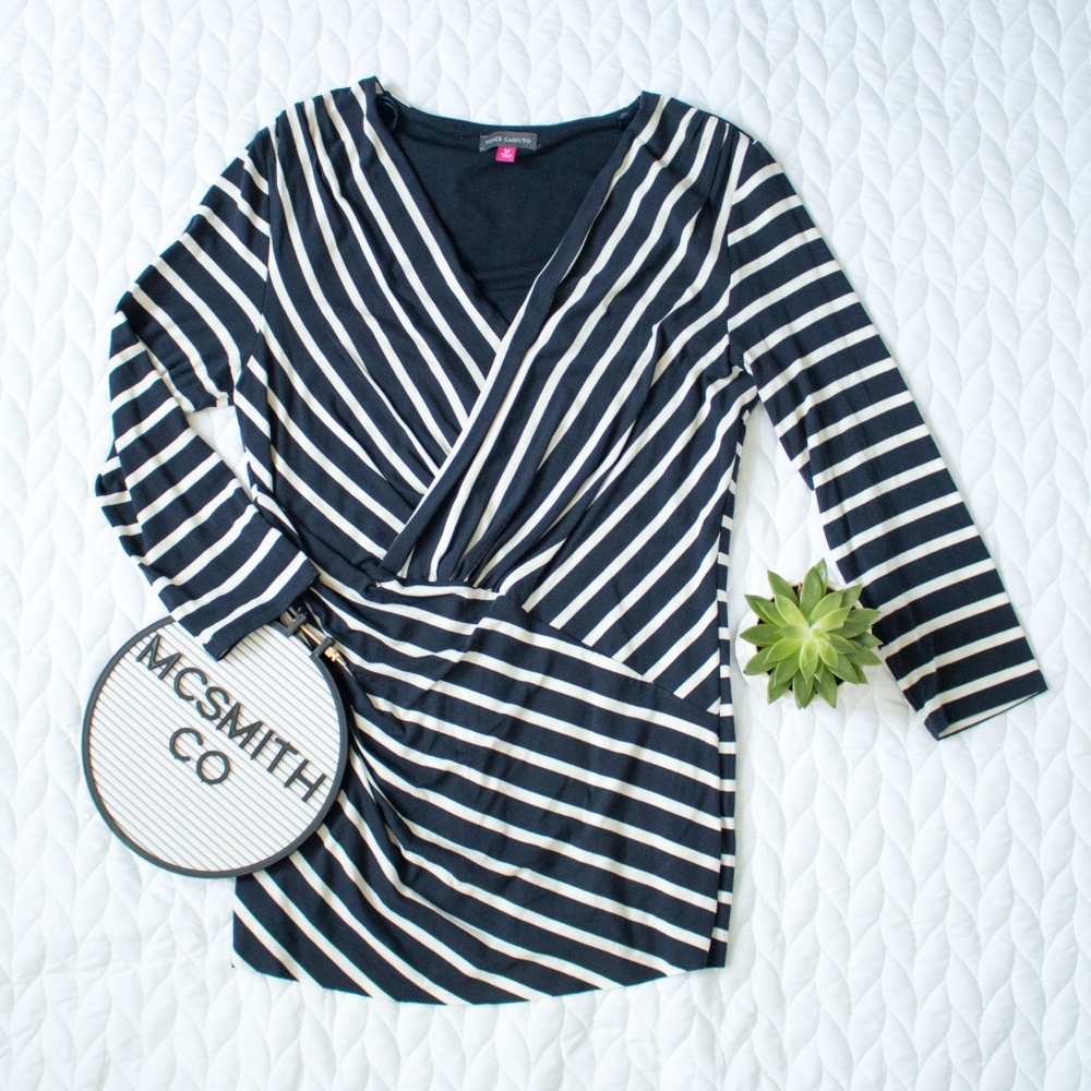 Vince Camuto | Navy Striped 3/4 Sleeve Blouse